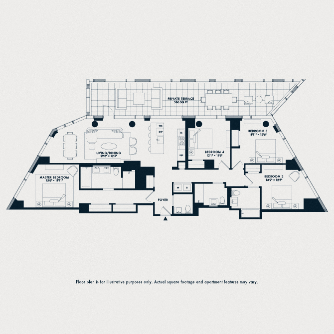 Floor plan for 4 beds, 3.5 baths, 1933 sqft