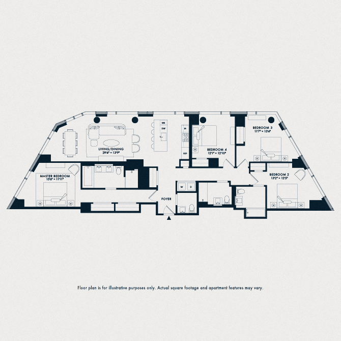 Floor plan for 4 beds, 3.5 baths, 2082 sqft