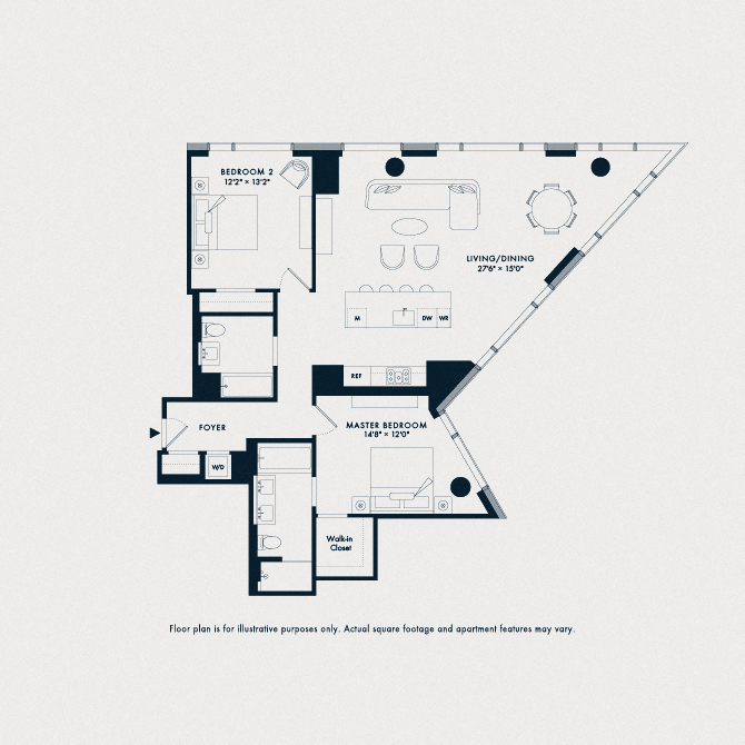 Floor plan for 2 beds, 2 baths, 1431 sqft
