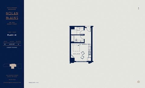 Floor plan for studio, 1 bath, 457 sqft
