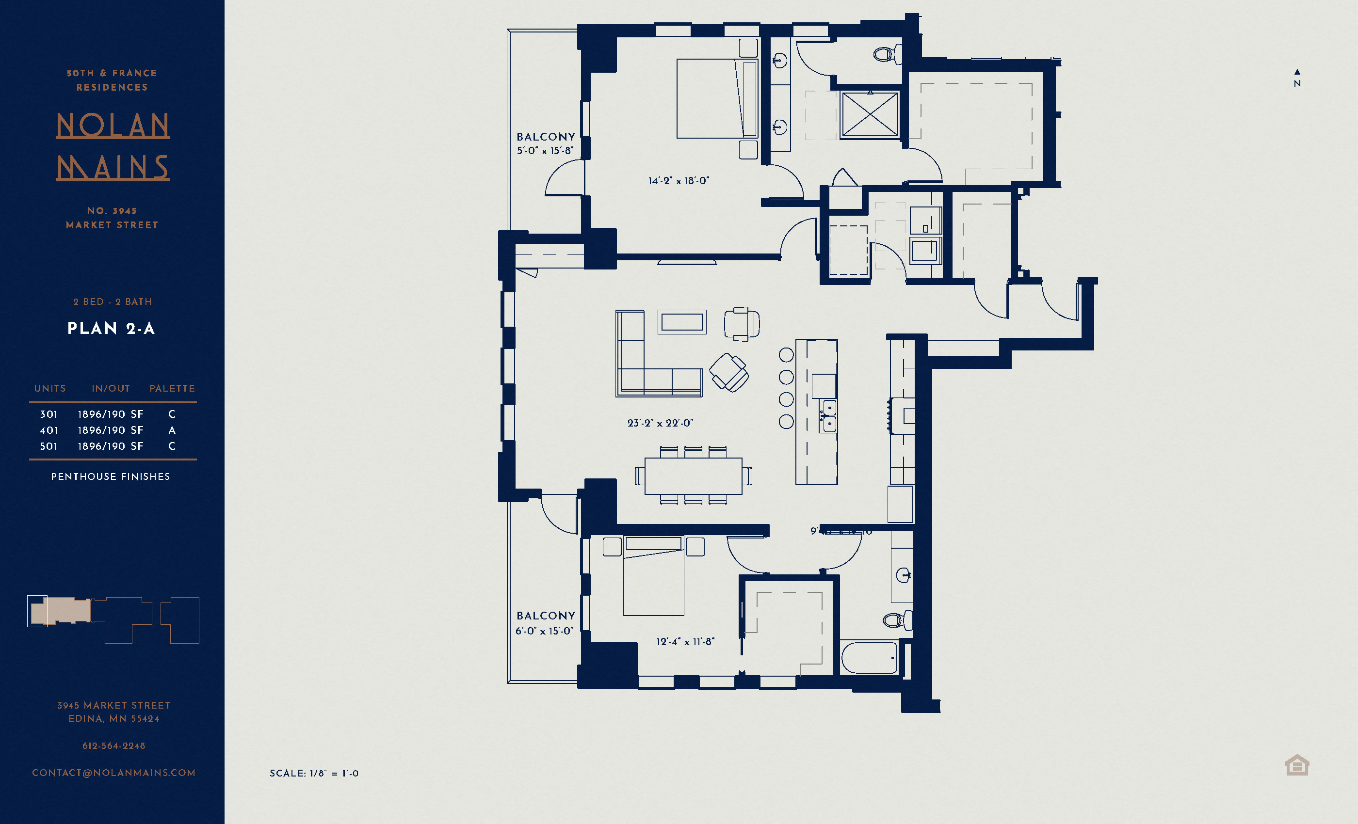 Floor plan for 2 beds, 2 baths, 1896 sqft