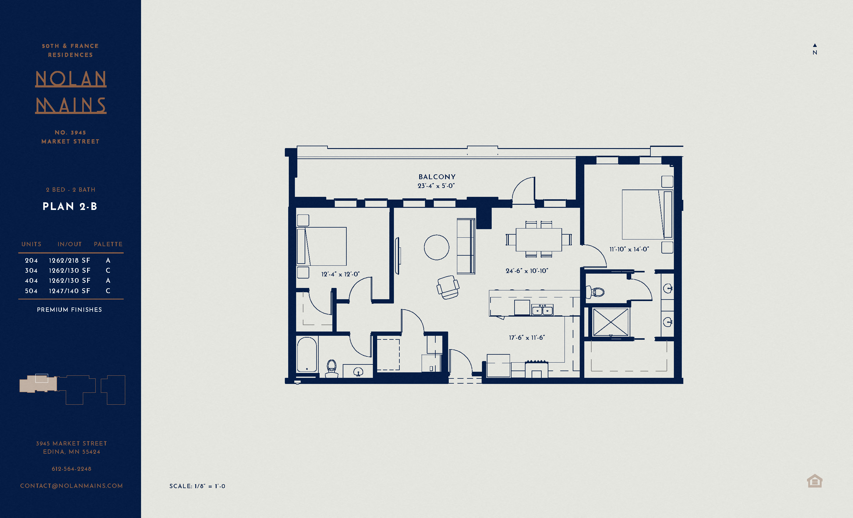 Floor plan for 2 beds, 2 baths, 1262 sqft