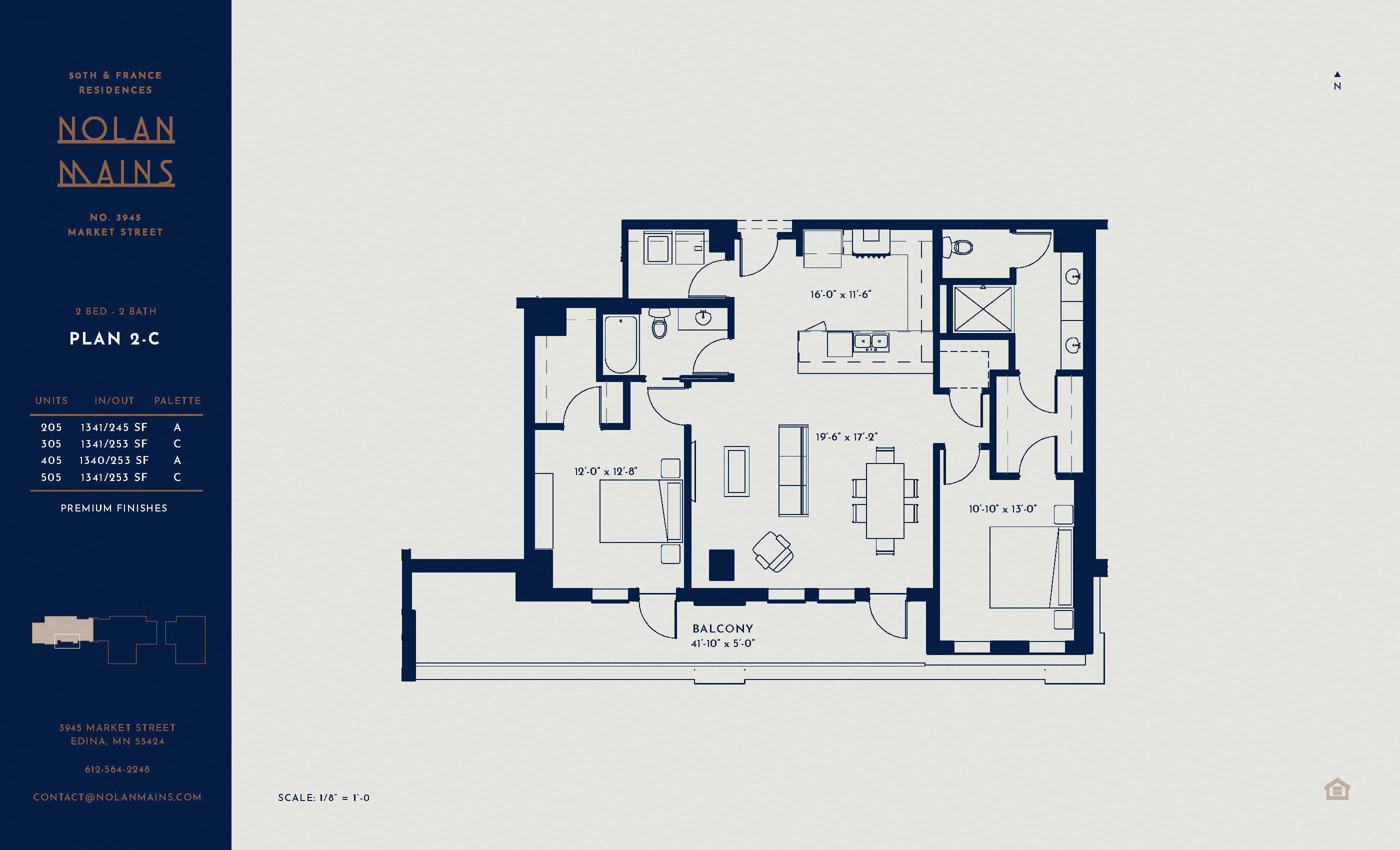 Floor plan for 2 beds, 2 baths, 1341 sqft