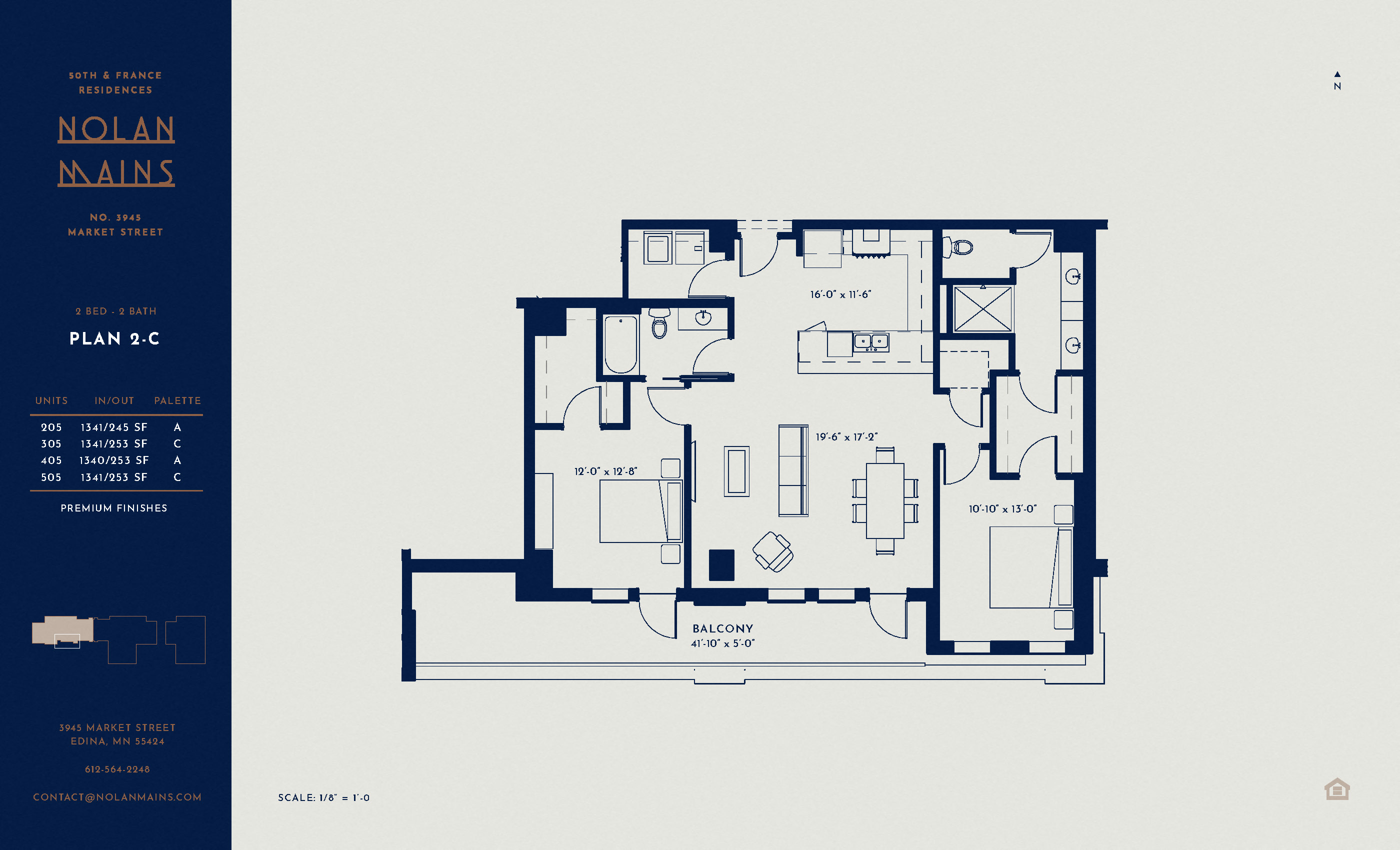 Floor plan for 2 beds, 2 baths, 1341 sqft