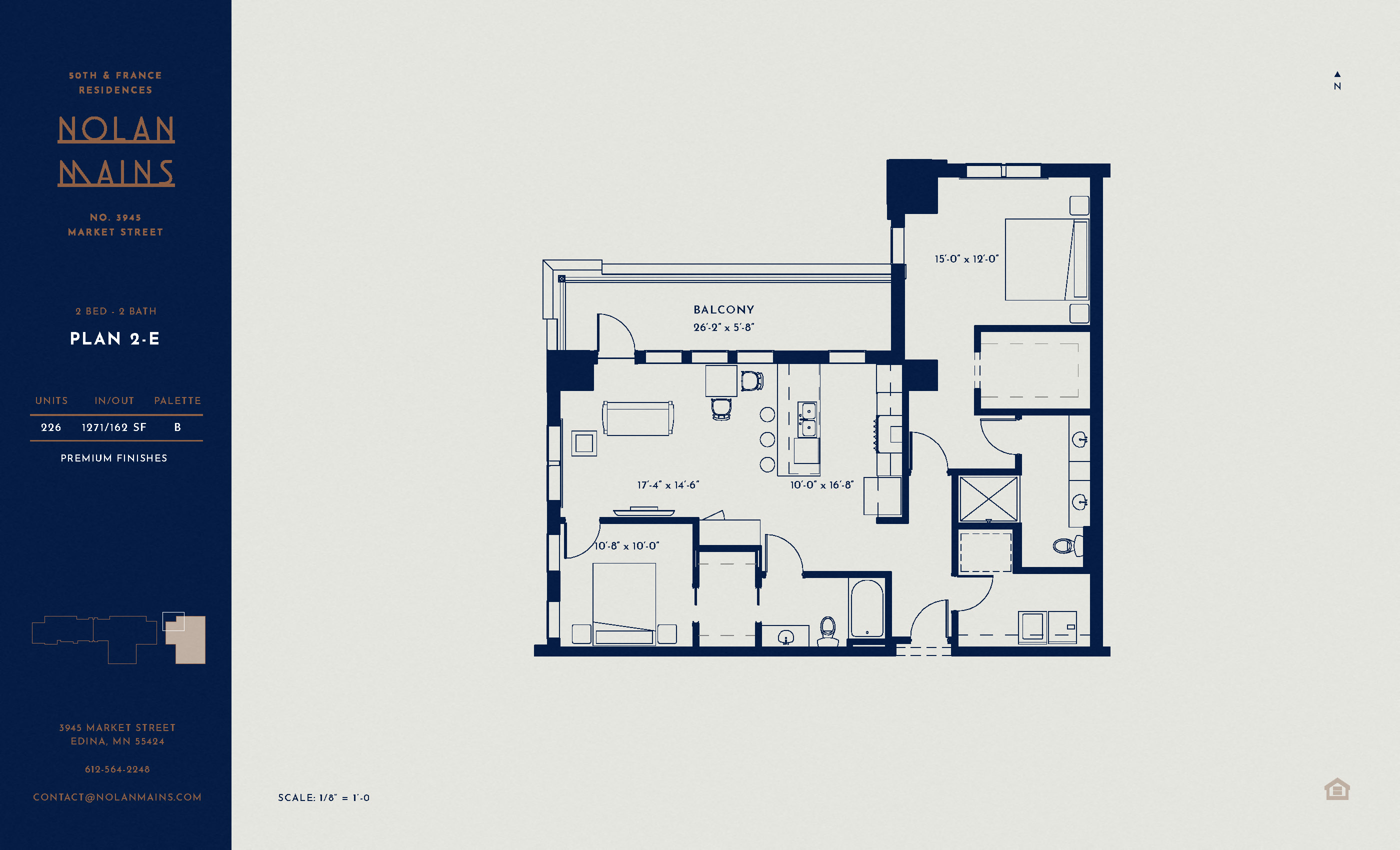 Floor plan for 2 beds, 2 baths, 1271 sqft