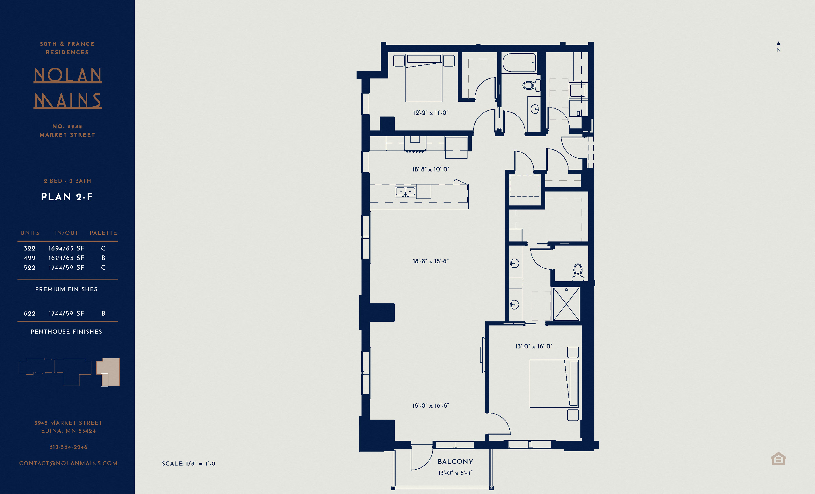 Floor plan for 2 beds, 2 baths, 1694 sqft