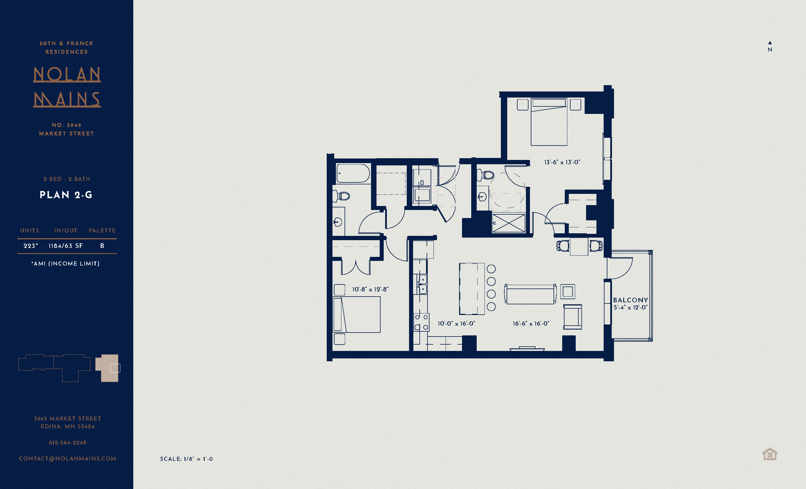 Floor plan for 2 beds, 2 baths, 1184 sqft
