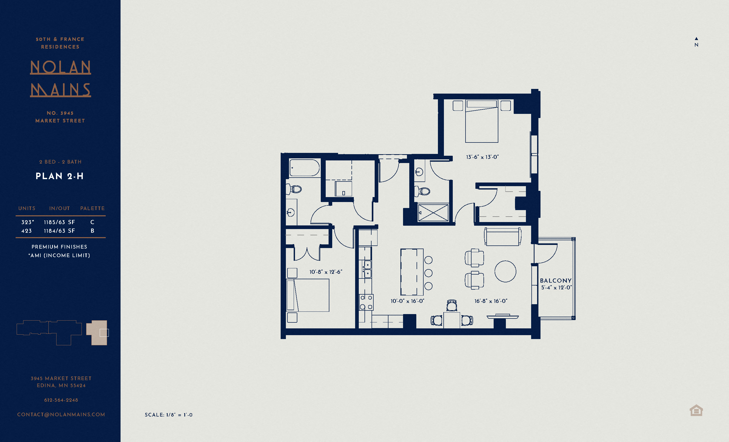 Floor plan for 2 beds, 2 baths, 1185 sqft