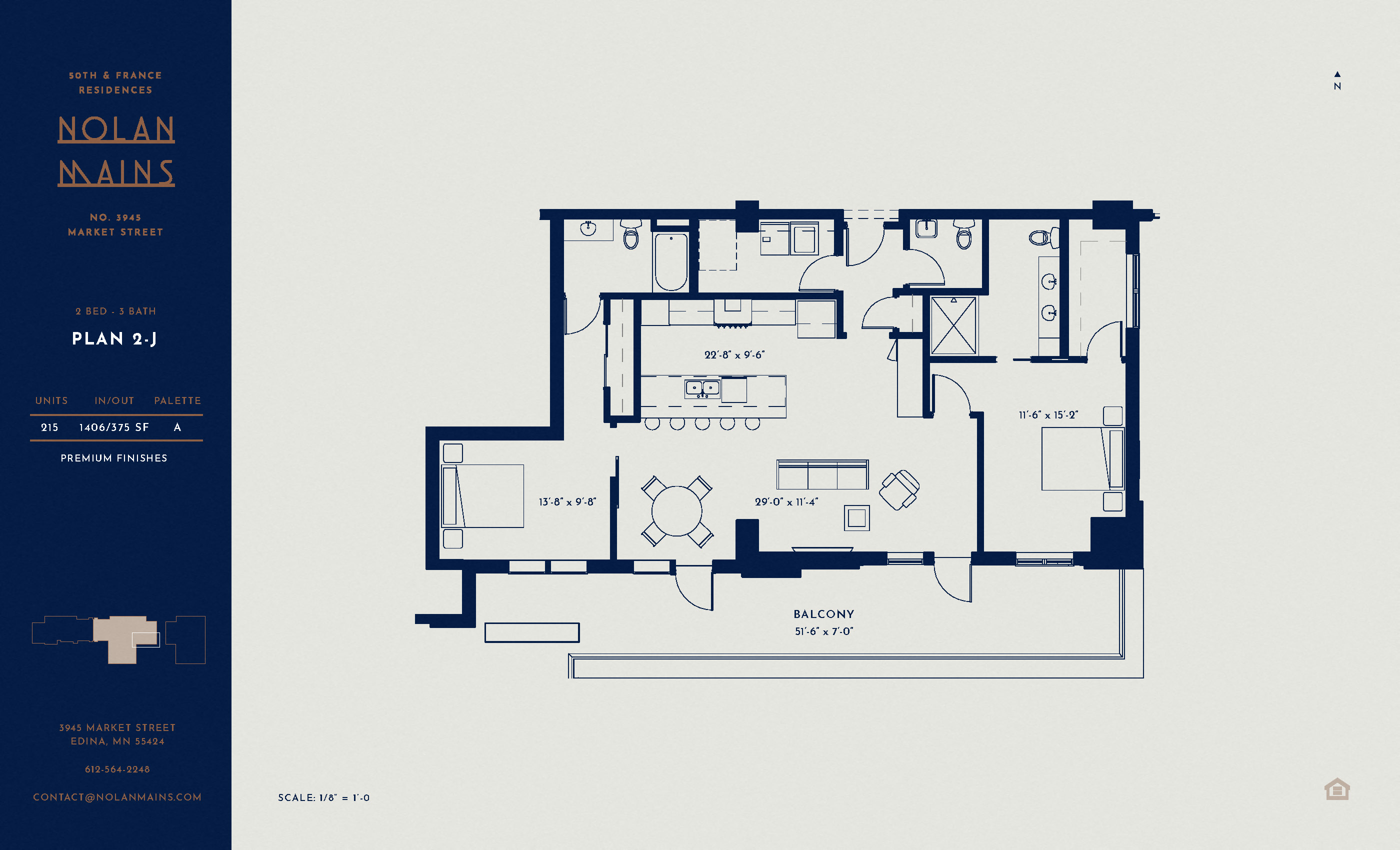 Floor plan for 2 beds, 2.5 baths, 1406 sqft