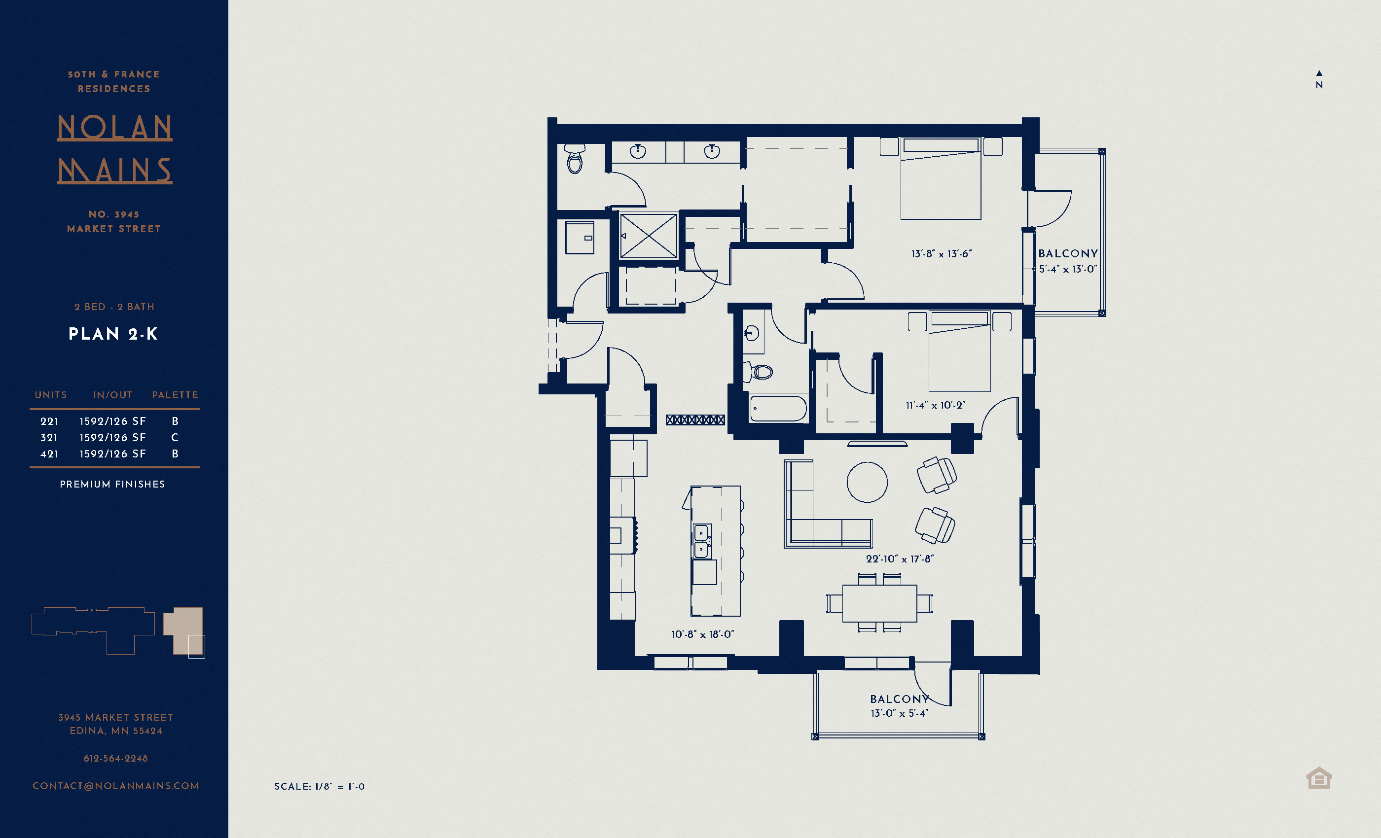 Floor plan for 2 beds, 2 baths, 1592 sqft