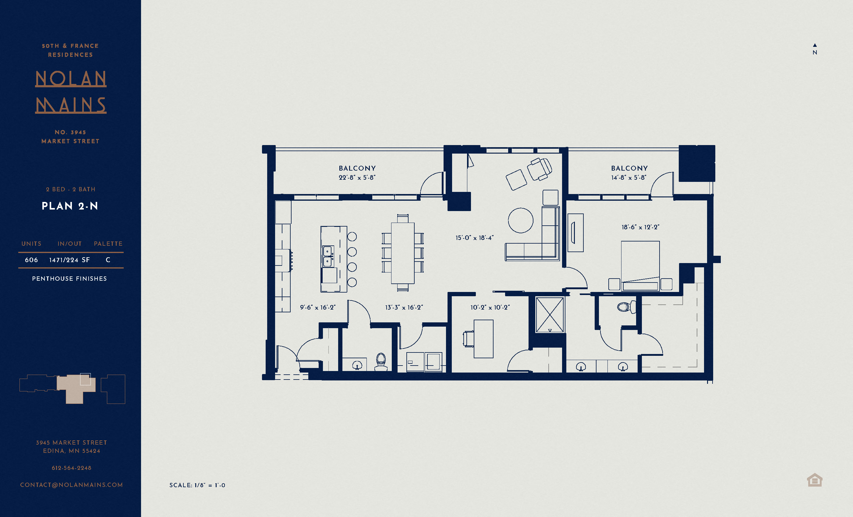 Floor plan for 1 bed, 1.5 baths, 1471 sqft