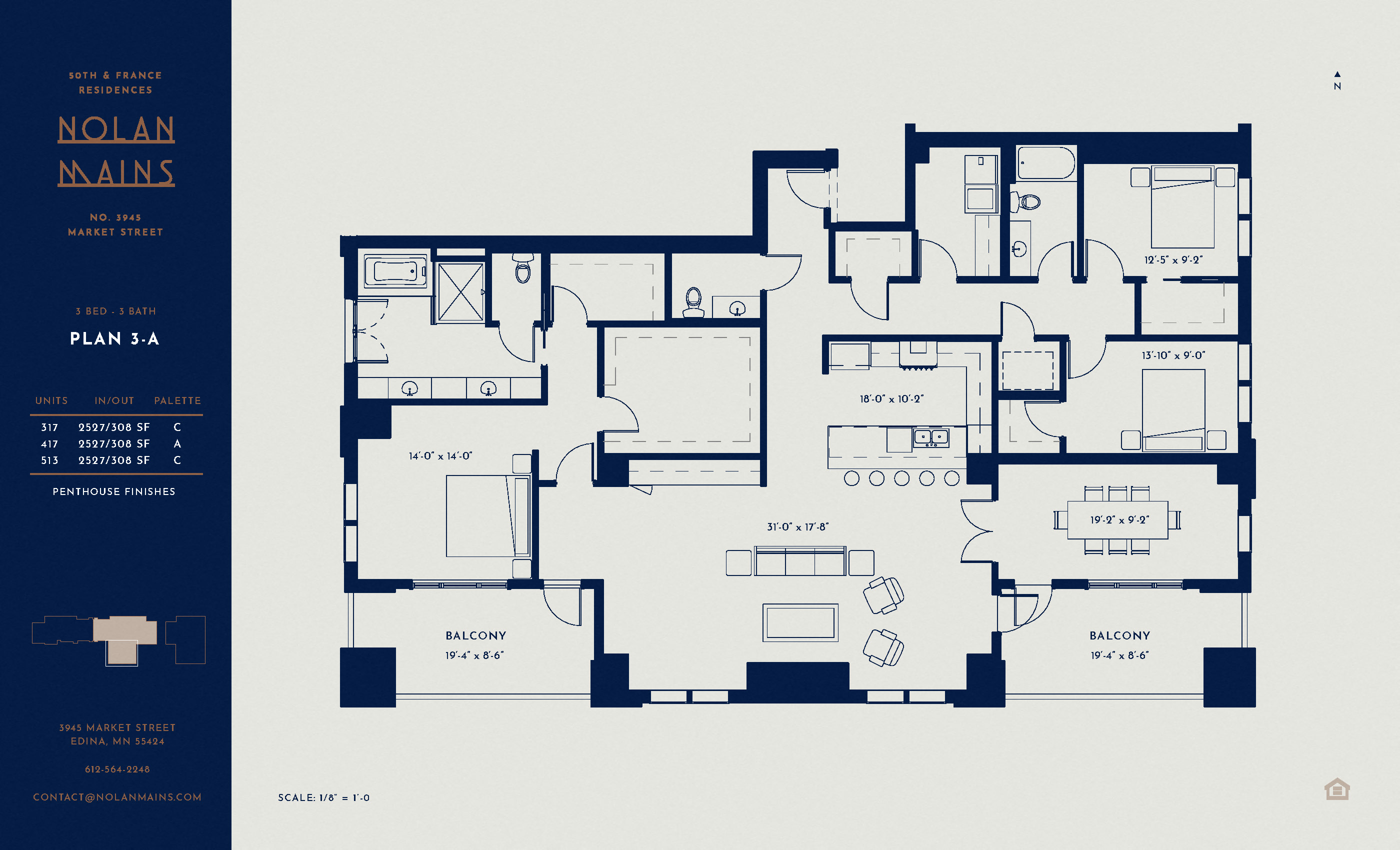 Floor plan for 3 beds, 2.5 baths, 2527 sqft