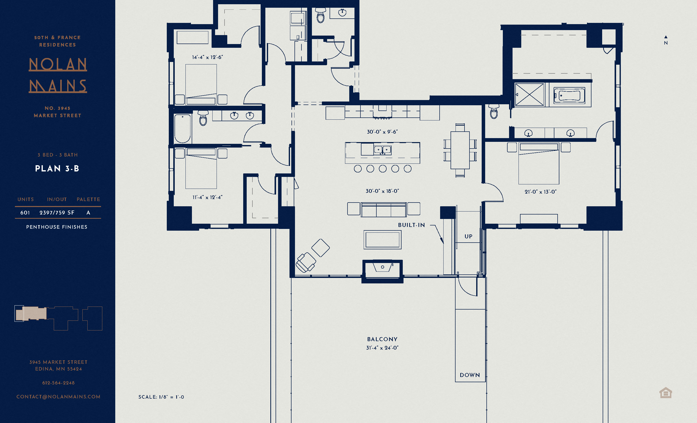 Floor plan for 3 beds, 2.5 baths, 2397 sqft