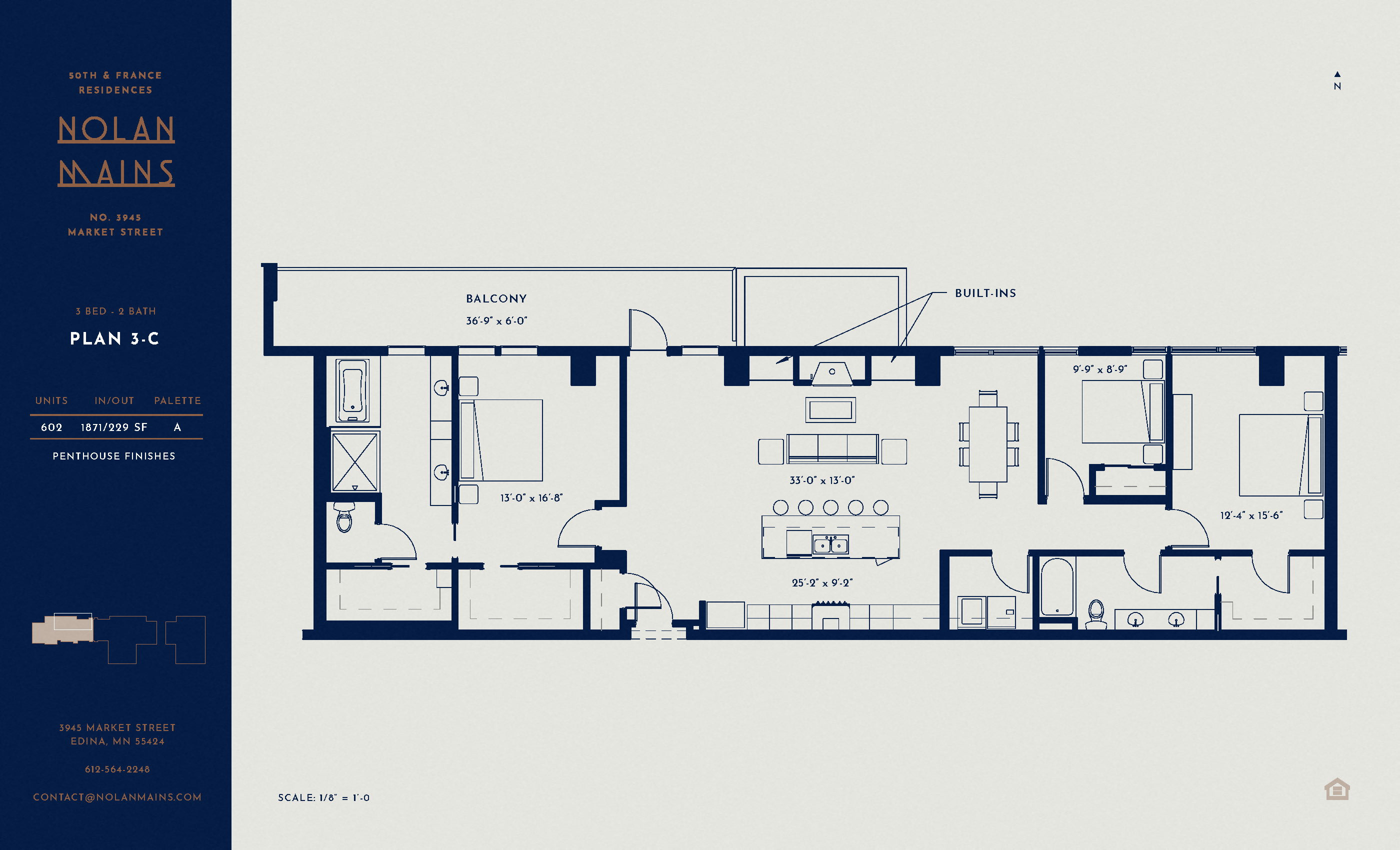 Floor plan for 2 beds, 2 baths, 1871 sqft