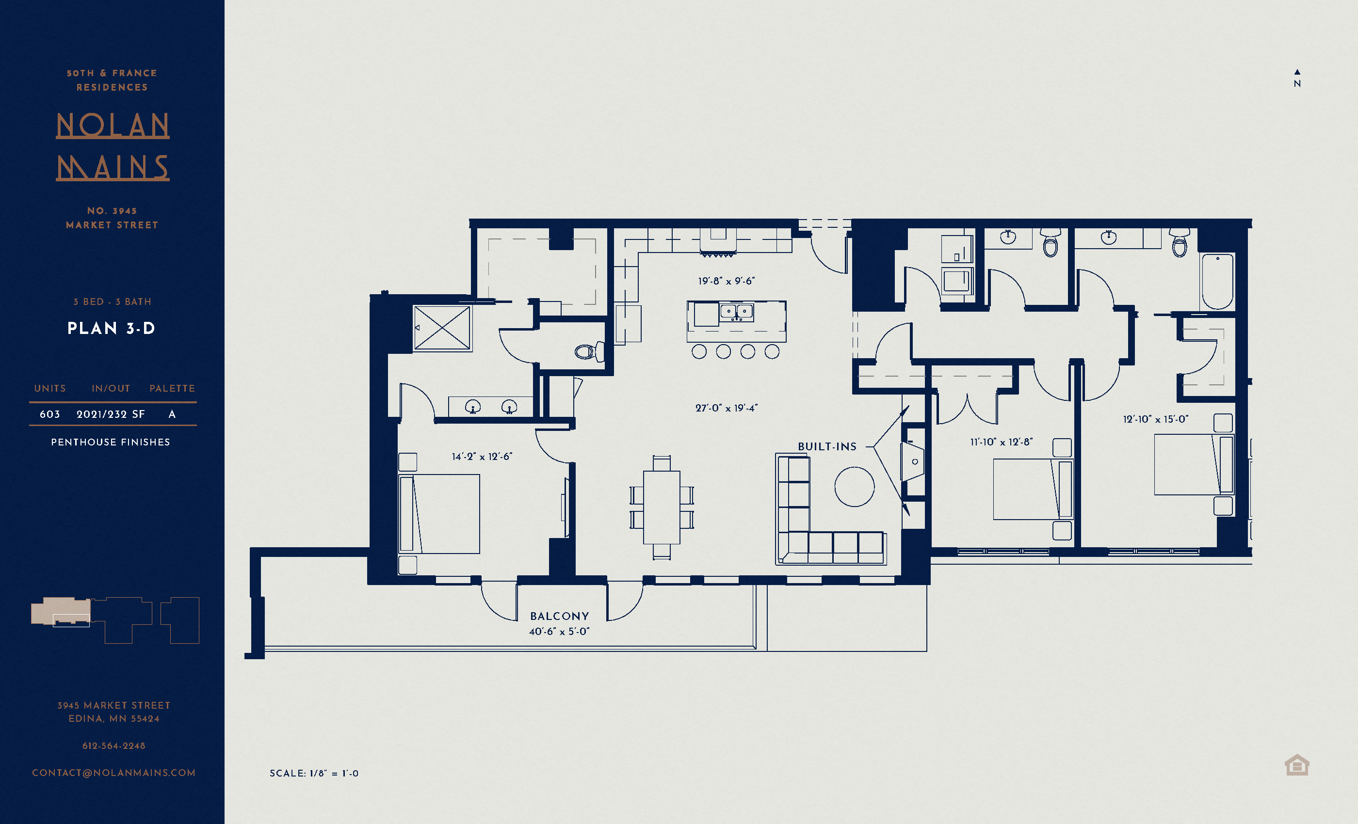 Floor plan for 3 beds, 2.5 baths, 2021 sqft