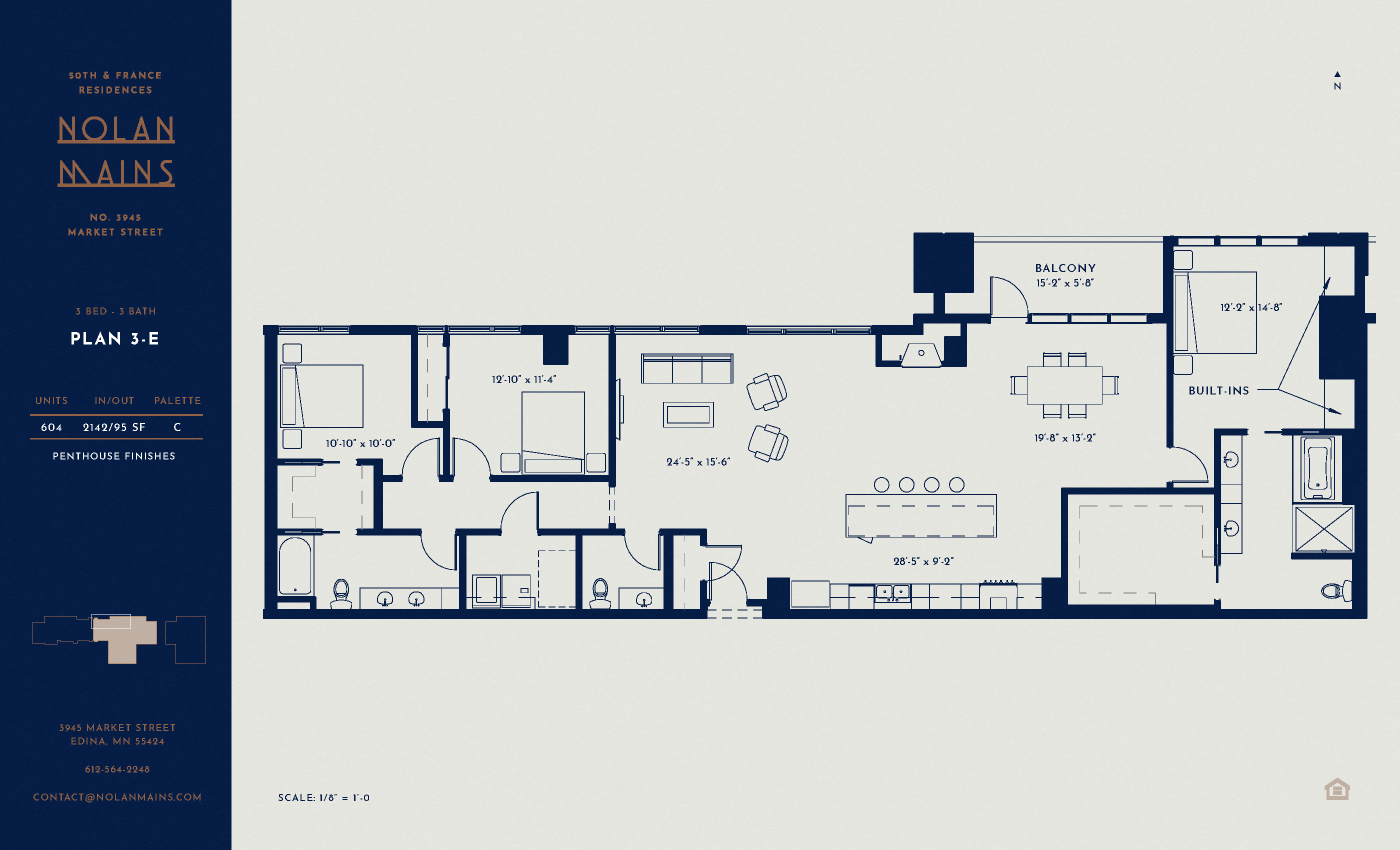 Floor plan for 3 beds, 2.5 baths, 2142 sqft