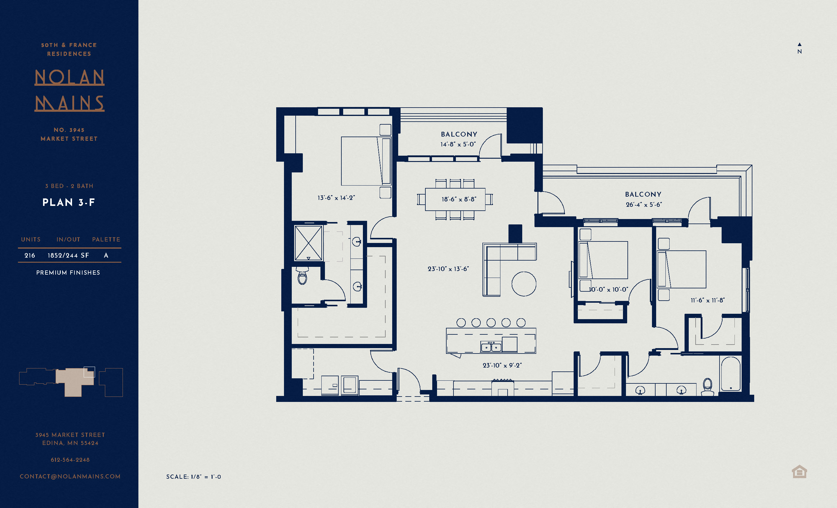 Floor plan for 3 beds, 2 baths, 1852 sqft