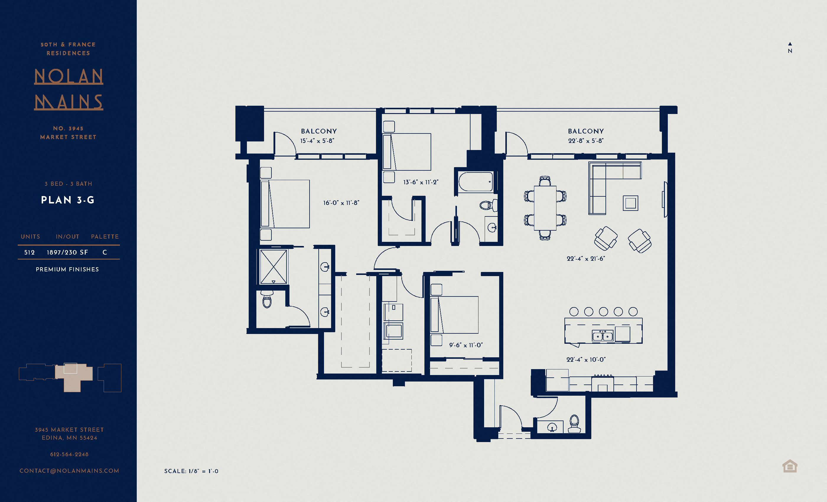 Floor plan for 3 beds, 2.5 baths, 1897 sqft