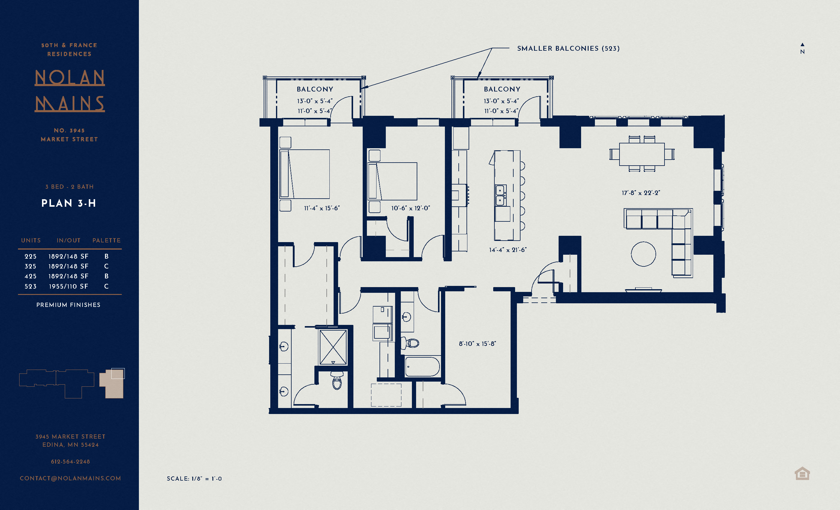 Floor plan for 3 beds, 2 baths, 1955 sqft