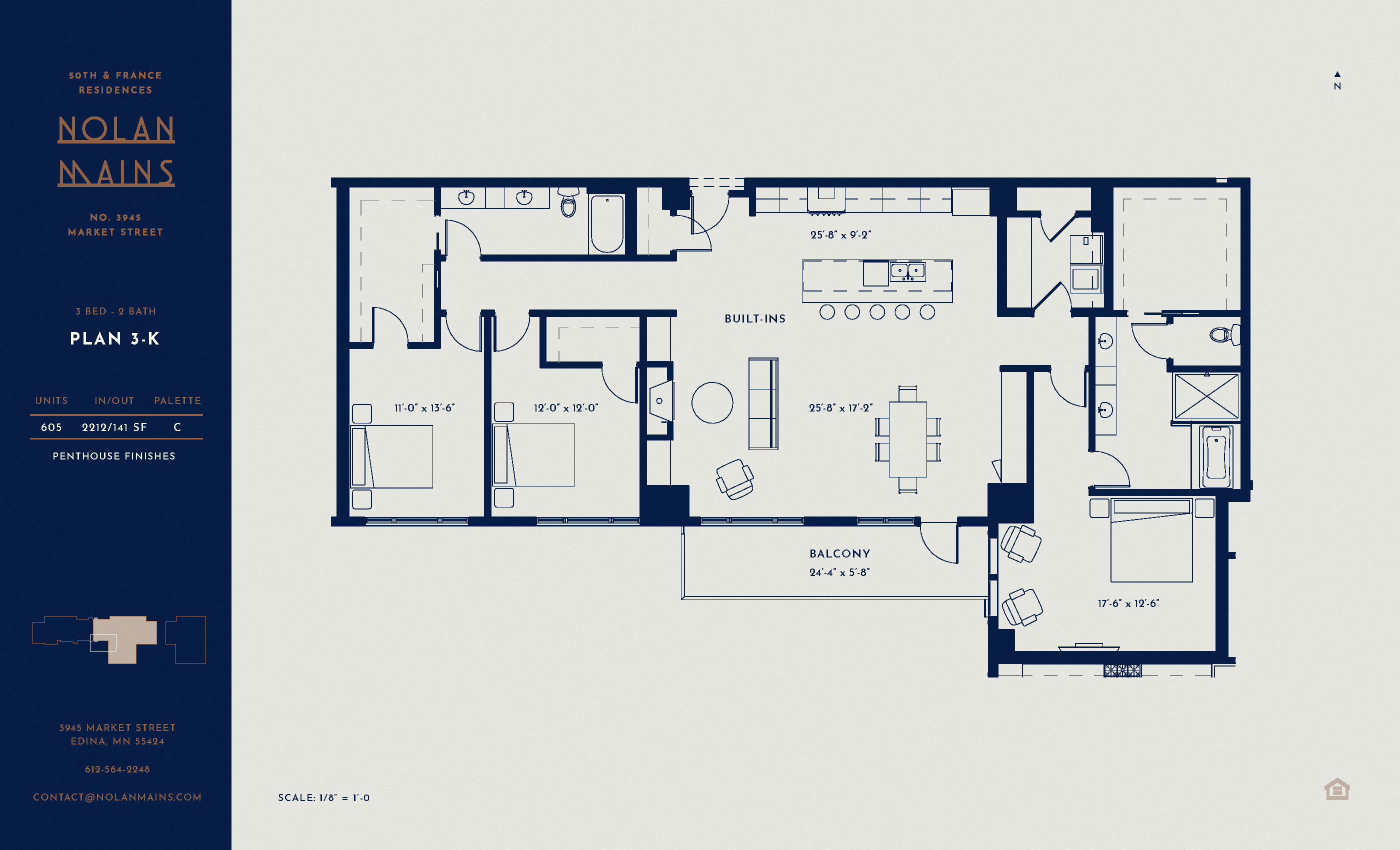 Floor plan for 3 beds, 2 baths, 2212 sqft