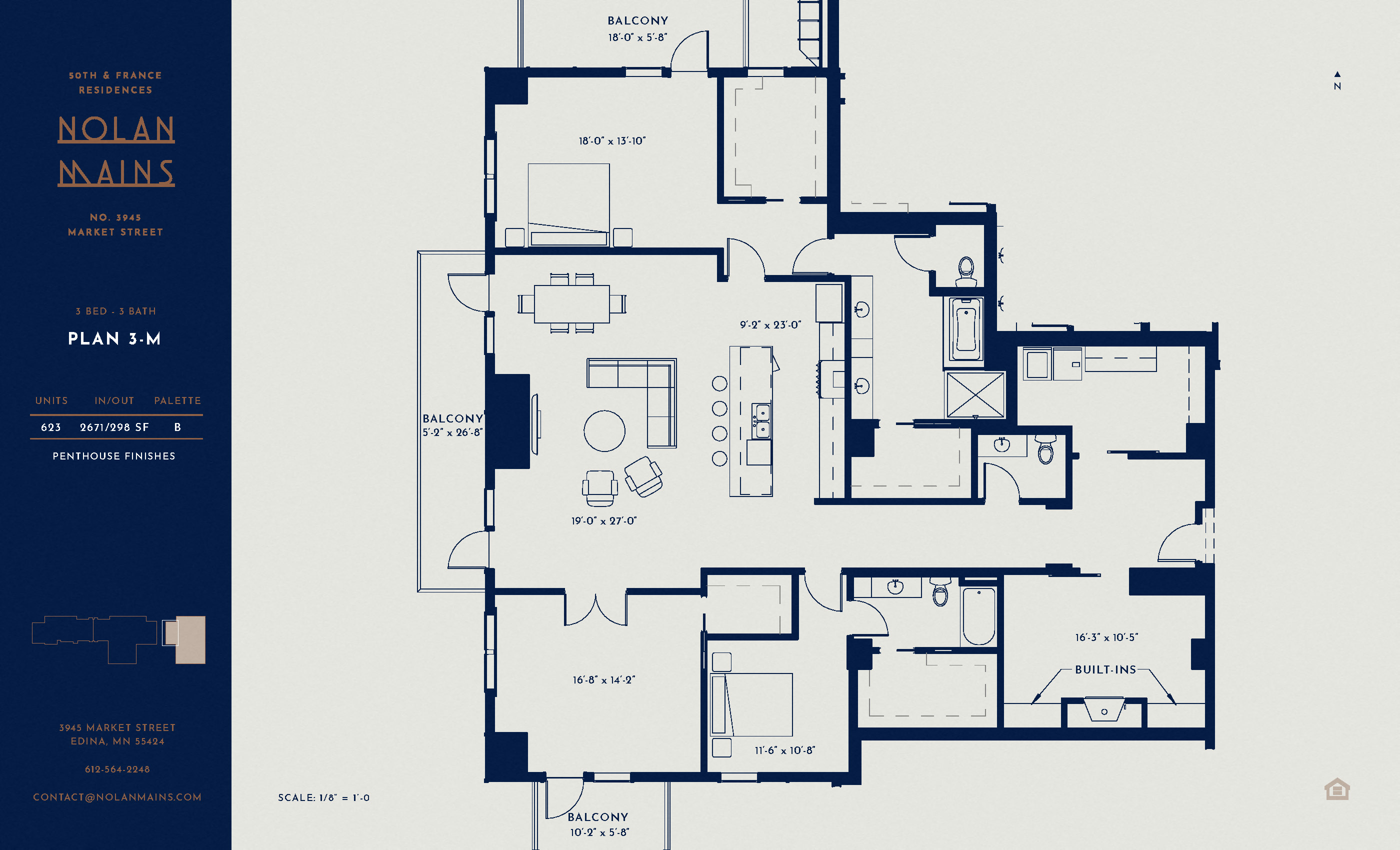 Floor plan for 3 beds, 2.5 baths, 2671 sqft
