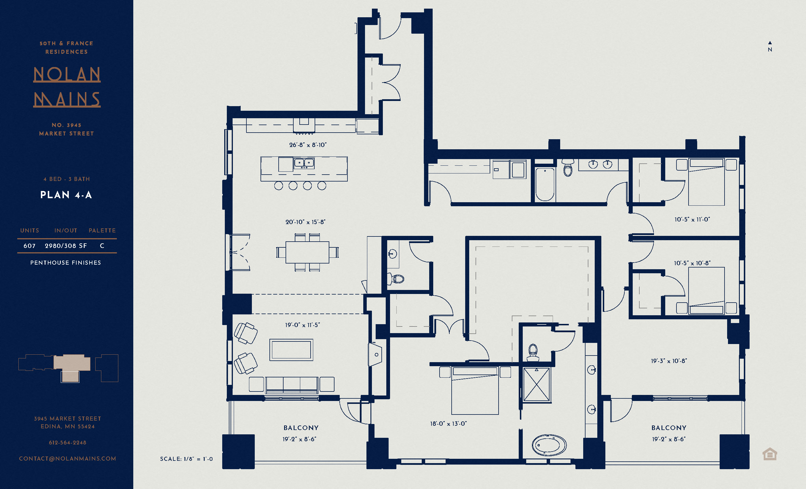 Floor plan for 4 beds, 3 baths, 2980 sqft