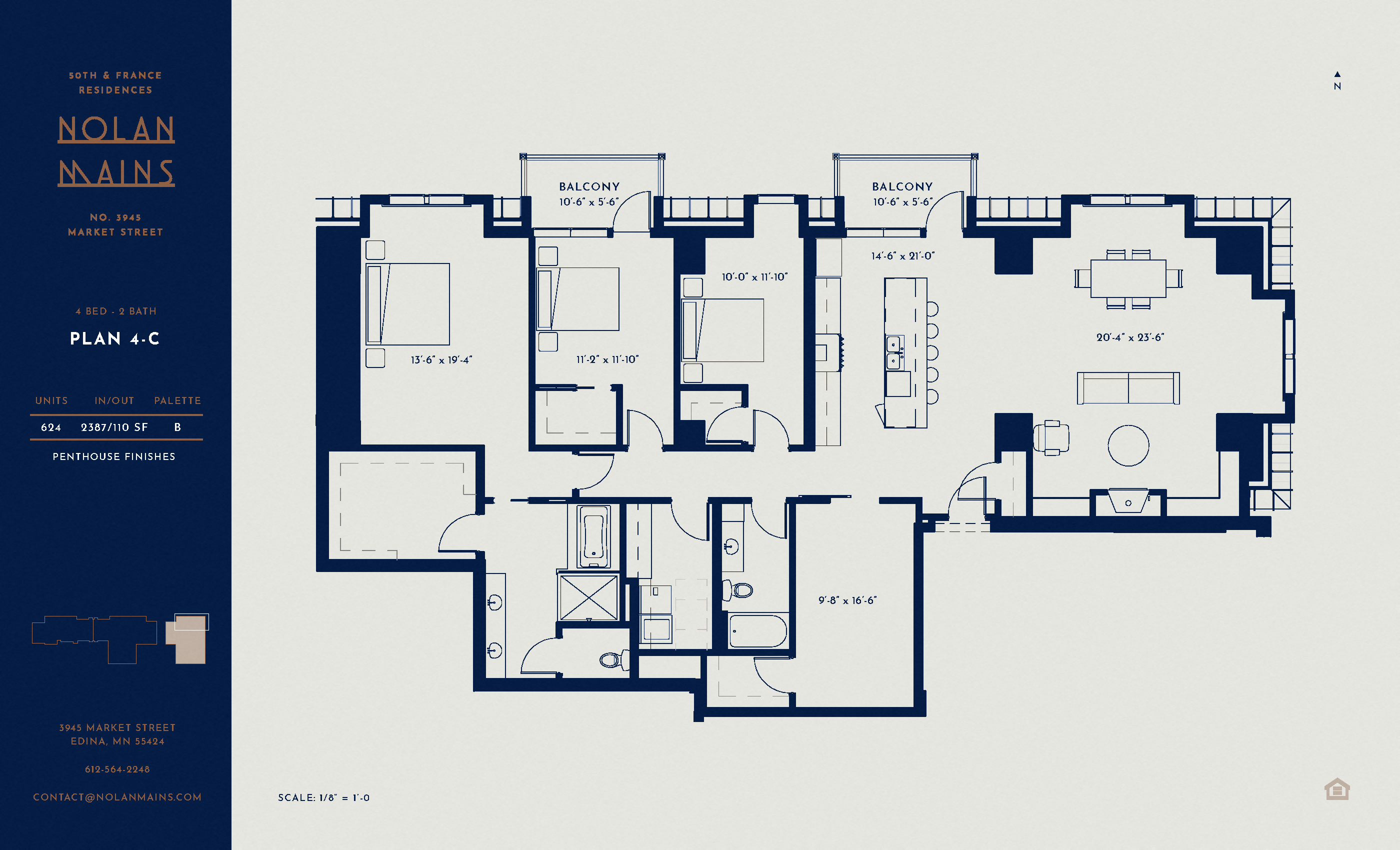 Floor plan for 4 beds, 2 baths, 2387 sqft