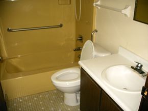 Marshall apartment for rent - a bathroom with a toilet and a sink and a shower