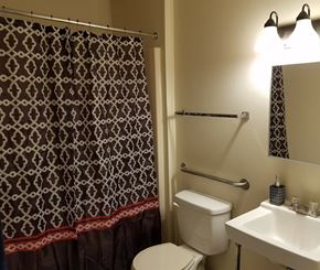 Wataga apartment for rent - a bathroom with a shower and a toilet and a sink