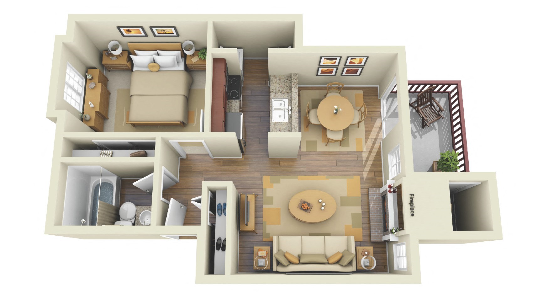Floor plan for 1 bed, 1 bath, 695 sqft