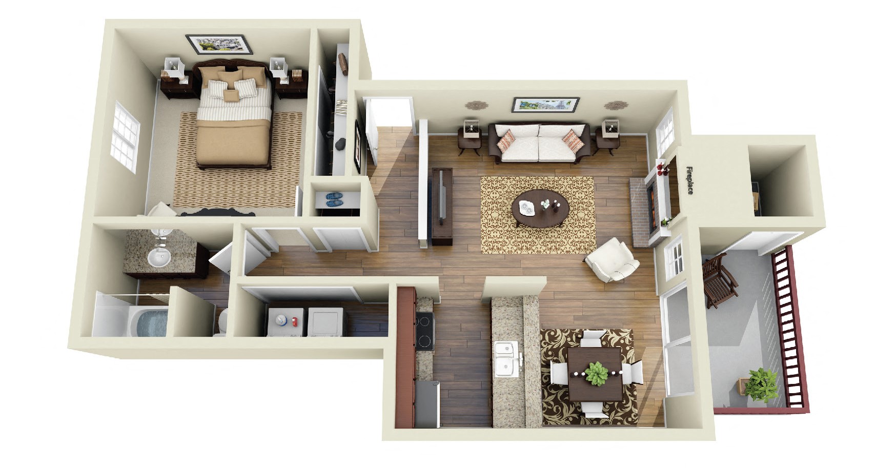 Floor plan for 1 bed, 1 bath, 759 sqft