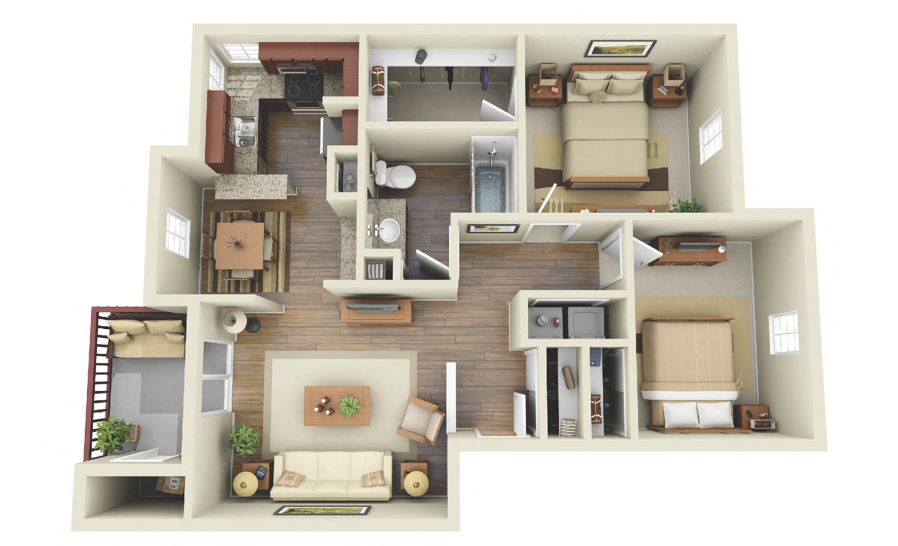 Floor plan for 2 beds, 1 bath, 898 sqft