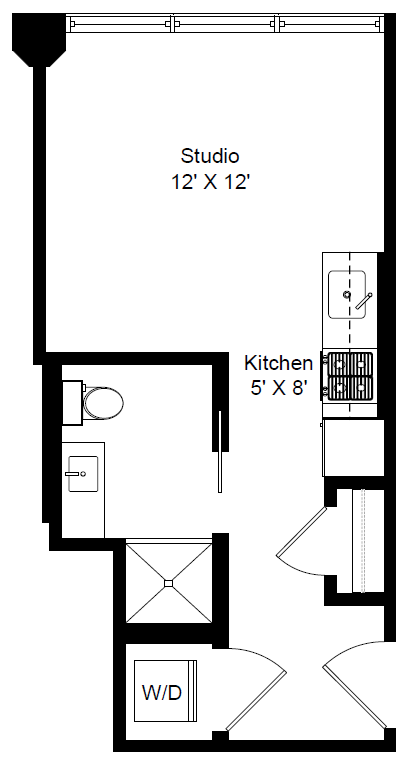 Floor plan for studio, 1 bath, 462 sqft