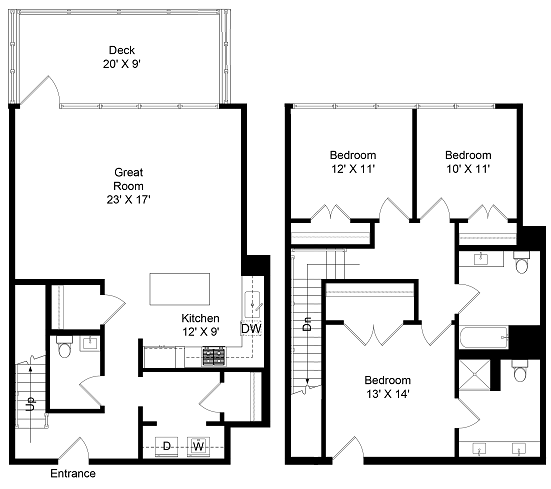 Floor plan for 3 beds, 2 baths, 1681 sqft