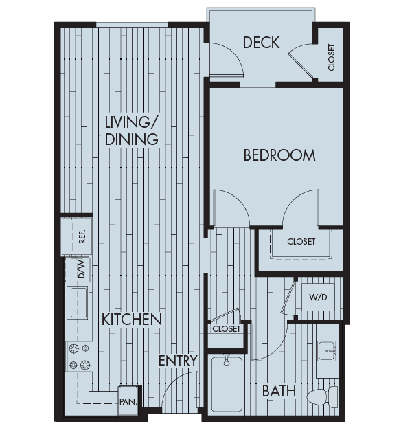 Floor plan for 1 bed, 1 bath, 756 sqft