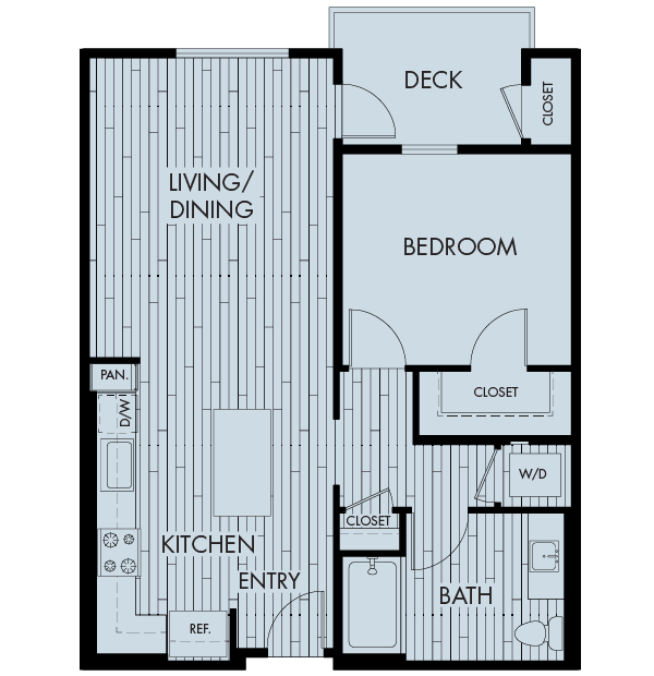 Floor plan for 1 bed, 1 bath, 806 sqft