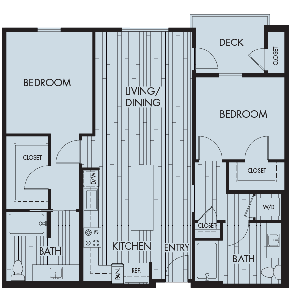 Floor plan for 2 beds, 2 baths, 1149 sqft