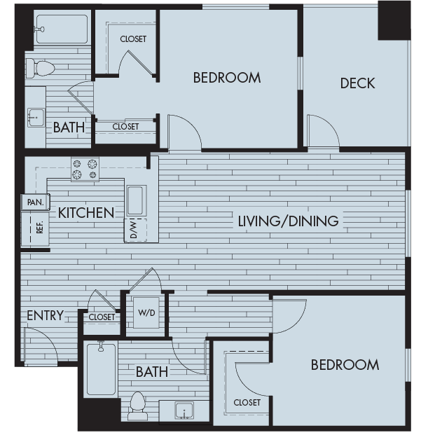 Floor plan for 2 beds, 2 baths, 1093 sqft