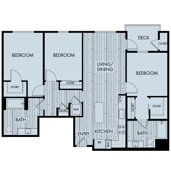 Floor plan for 3 beds, 2 baths, 1323 sqft