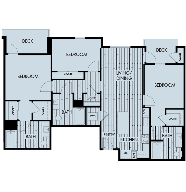 Floor plan for 3 beds, 3 baths, 1468 sqft