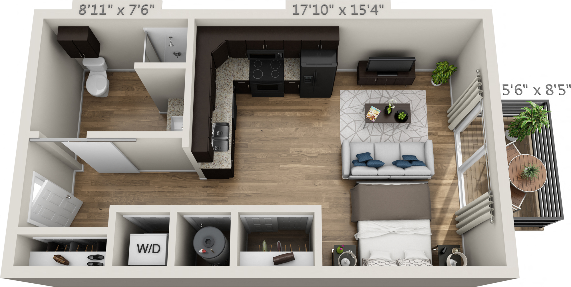 Floor plan for studio, 1 bath, 460 sqft