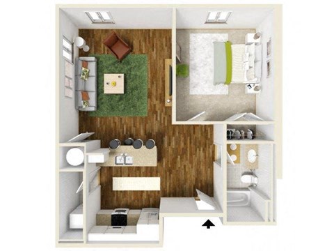 Floor plan for 1 bed, 1 bath, 1155 sqft
