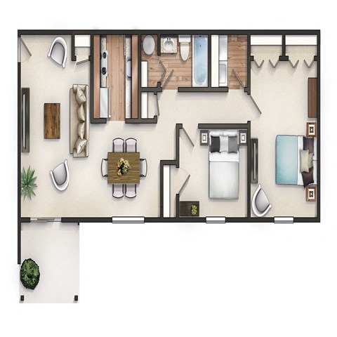 Floor plan for 2 beds, 1 bath, 1000 sqft