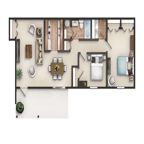Floor plan for 2 beds, 1 bath, 1000 sqft