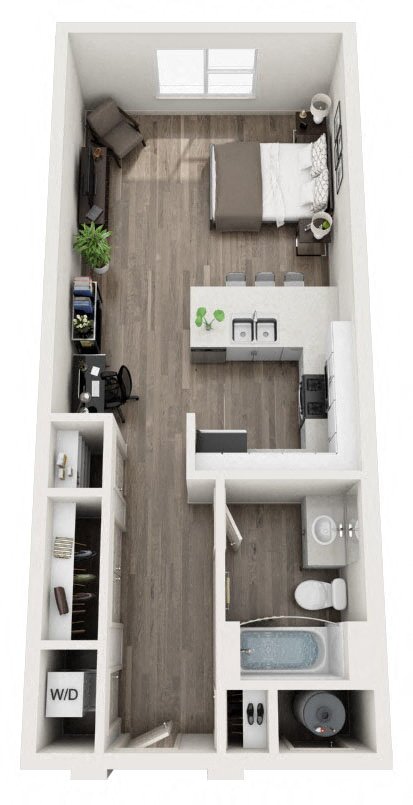 Floor plan for studio, 1 bath, 548 sqft