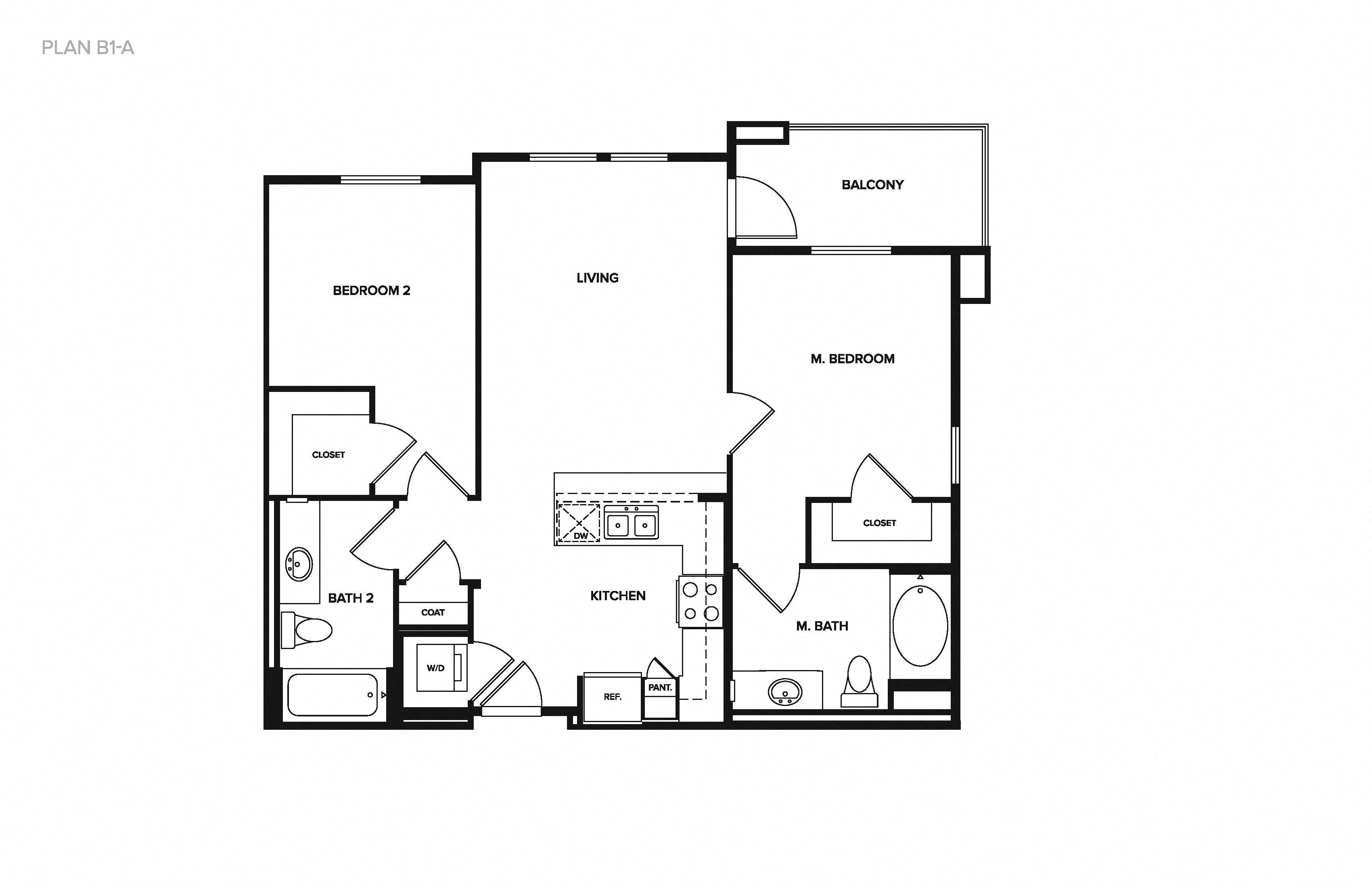 Floor plan for 2 beds, 2 baths, 924 sqft