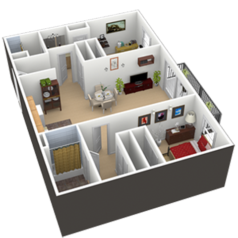 Floor plan for 2 beds, 2 baths, 1100 sqft