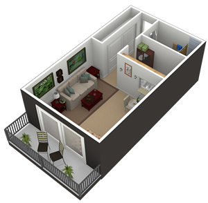 Floor plan for studio, 1 bath, 500 sqft