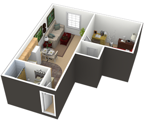 Floor plan for studio, 1 bath, 550 sqft