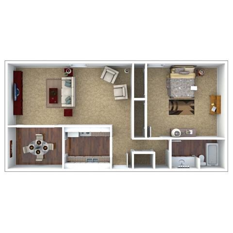 Floor plan for 1 bed, 1 bath, 840 sqft